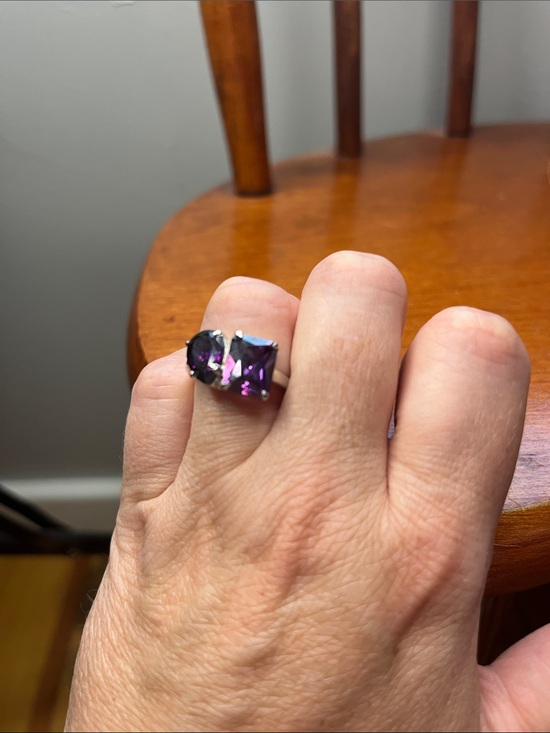 BaubleBar Jewelry - NWT BaubleBar Amethyst Two Stone Cocktail Ring Size 6 White Gold Tone